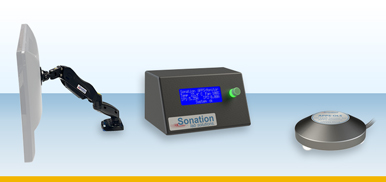 Zubehör für Sonation Labormöbel. Ein Monitorhalter, ein externes Display für APPS-Systeme und ein Öllecksensor