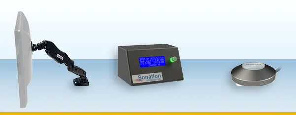 Accessories for Sonation laboratory furniture. A monitor holder, an external display for APPS systems and an oil leak sensor.